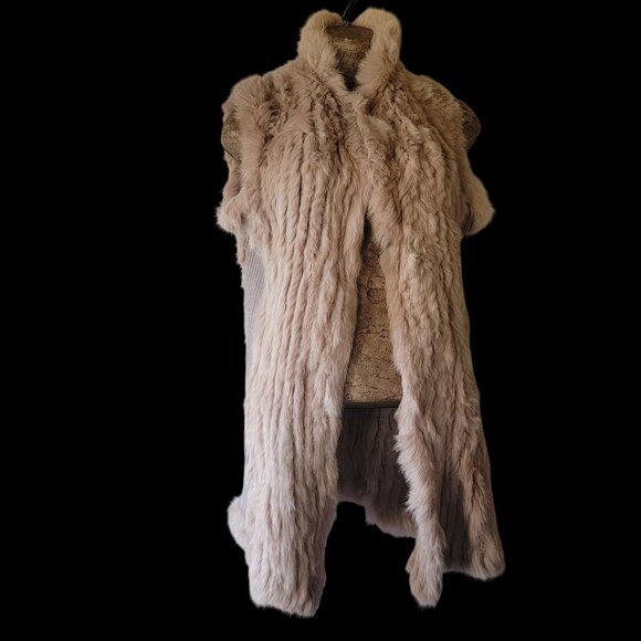 Love Taken 100%  Rabbit fur  Long vest With Textured Knit Sides  Size M - Picture 4 of 16